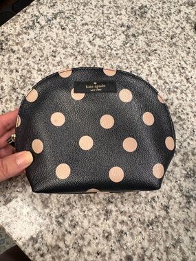kate spade black with beige polka dots cosmetic pouch